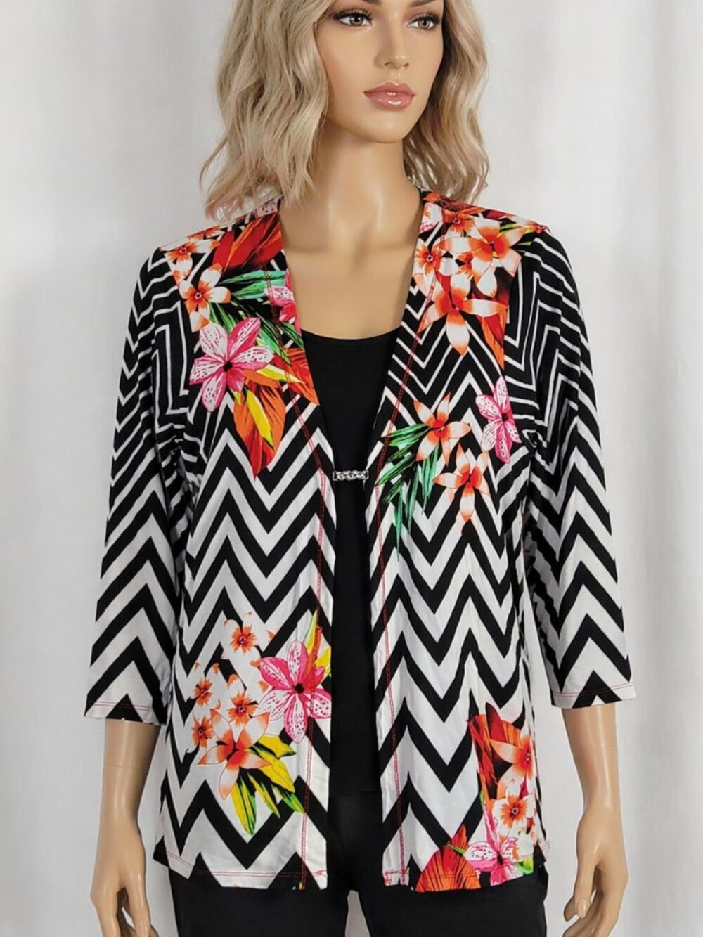 Onque Casual Blouse Large Retro 90s Colorful Floral layered grannycore art BOHO